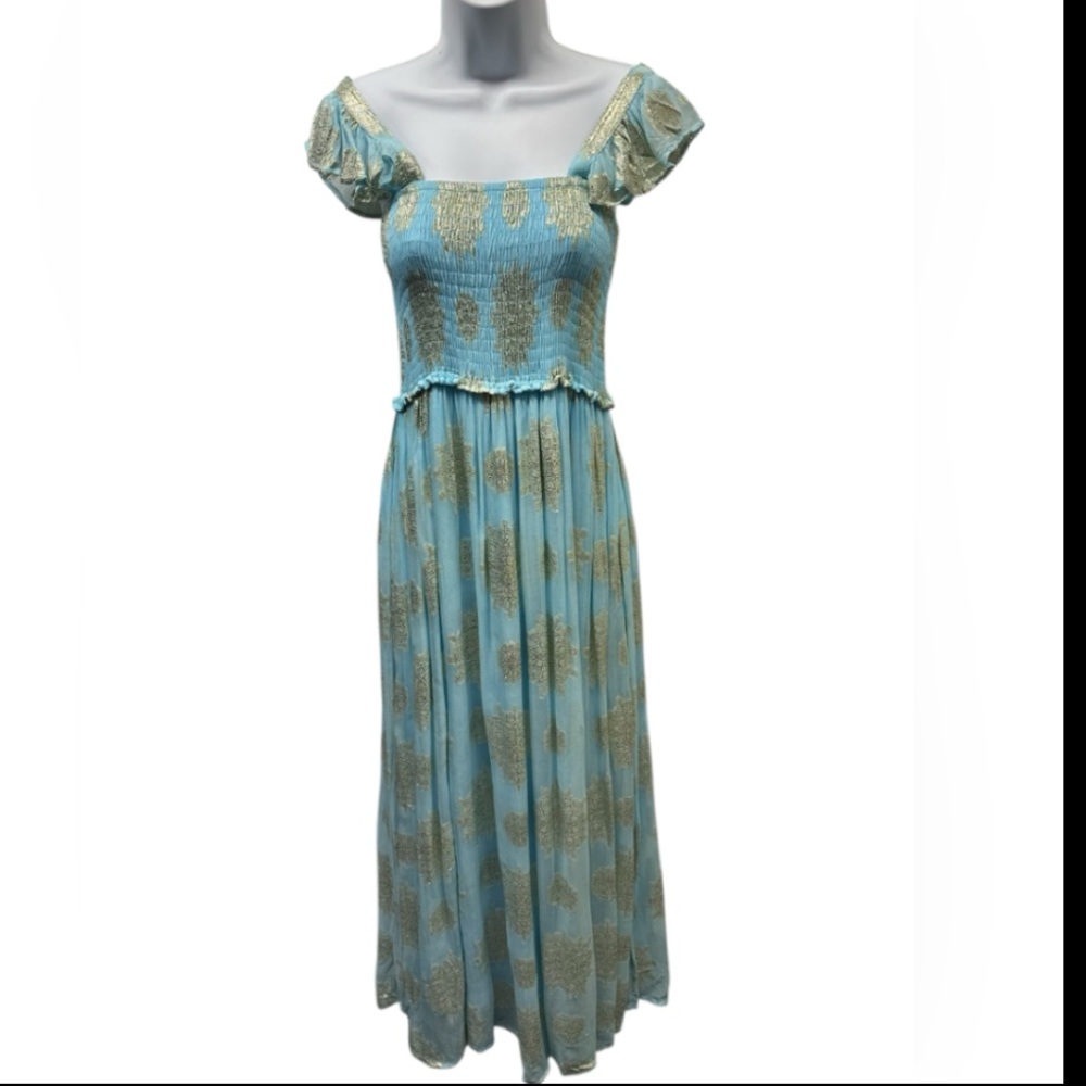 S/M. Elegant Blue and Gold Casual Dress. TURQ 01.   13043